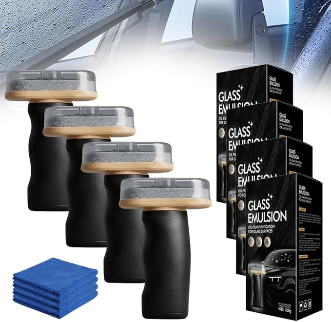 Upgrade Handheld Glass Oil-Film Remover Emulsion, 2026 Emulsion Cleaner Glass Cleaning Board for Clarity, Automotive Oil Film Cleaning Brush for Car (4 pack)