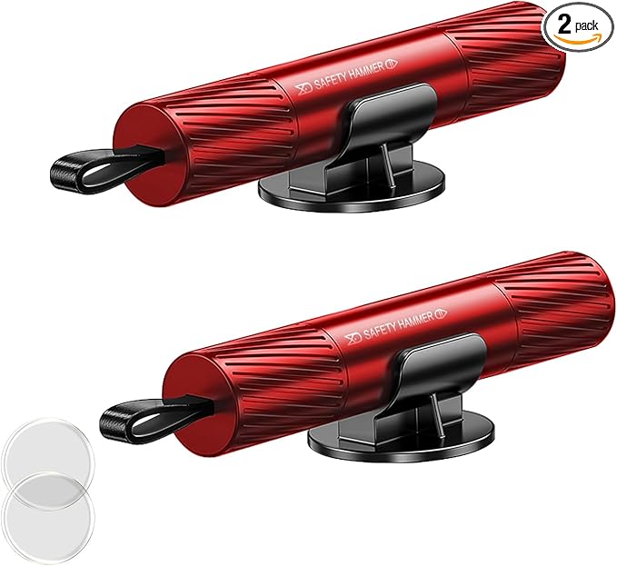 Window Breaker Seatbelt Cutter 2-in-1 Life Hammer Car Escape Tool, Car Emergency Kit for Vehicles, Automotive Glass Breaker Cutter Rescue Accessories for Women (2Pack: Red)