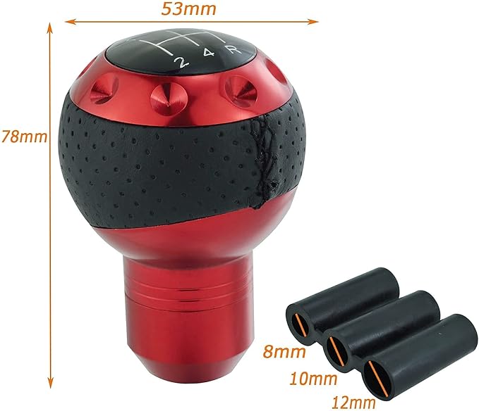 Lunsom 5 Speed Leather Shift Knob, Manual Transmission Handle Ball Gear Stick Shifter Head Fit Most Transmission Vehicle (Red&Black)