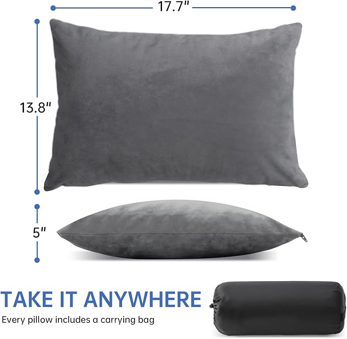 Travel Pillow Compressible Camping Pillow,Compressible Medium Firm, Breathable Cover,Machine Washable,Shredded Memory Foam Pillow Compact Firm Supportive for Adults Kids Outdoor Hiking