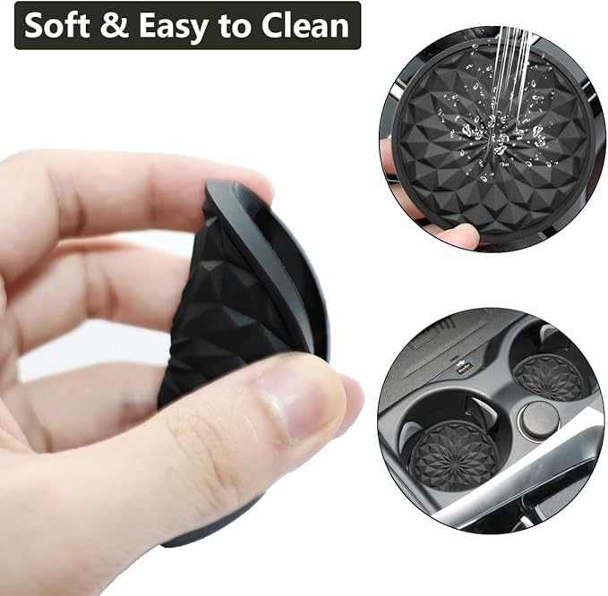 Car Cup Coaster, Universal Automotive Waterproof Non-Slip Cup Holders Sift-Proof Spill Holder Car Interior Accessories 4 Pack Black