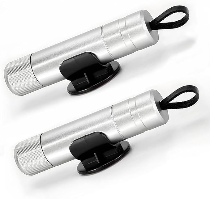 2-in-1 Emergency Car Escape Tool - Spring-Loaded Window Breaker & Seatbelt Cutter, Compact Lifesaver for Families, Portable Keychain Design (2 * Silver)