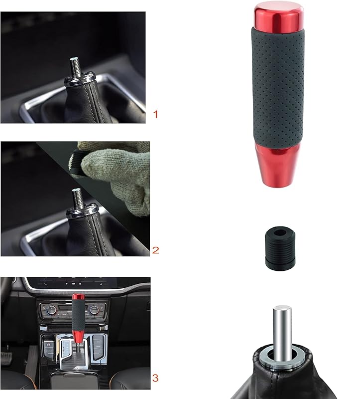 Lunsom 5" Heavy Gear Shifter Stick Knob Replacement Leather Covered Shift Lever Grip Handle Fit Most Manual Auto Cars (Black Red)