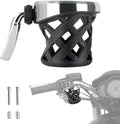 DREAMIZER Motorcycle Handlebar Drink Cup Holder Mount Water Bottle Holder with Mesh Basket Compatible with Harley Touring Road Glide Street Electra Glide Softail XL883 1200 1996-up, Chrome