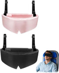 Travel Pillows for Airplanes, 2 Pack Airplane Head Strap with Silk Eye Mask for Sleeping, Long Flights & Car Road Trips 360°Headrest Neck Support, Stops Bobbing, Small & Compact (Pink+Black)