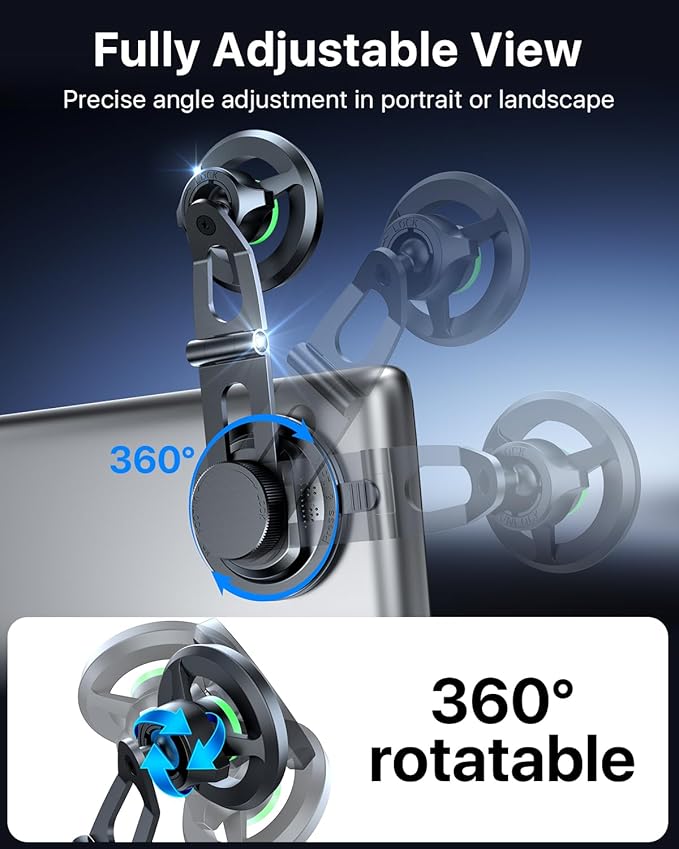 HTU 2026 Upgraded Car Phone Holder for Magsafe Magnetic Car Phone Mount [360° Adjustable 99LBS Ultra Suction] Cell Phone Holders for Tesla Cars/Gym/Mirror Mount for iPhone & Android (Dark Blue)