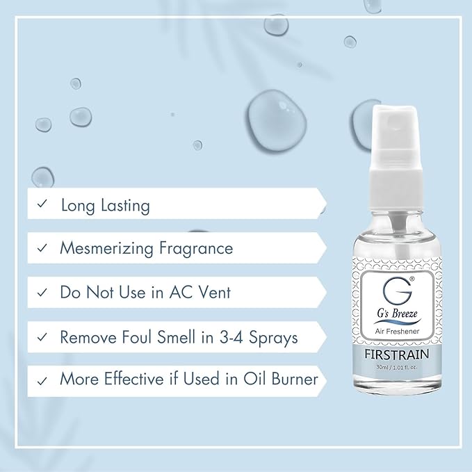 G's Breeze First Rain Air Freshener - Fresh Greens, Soft Florals, Crisp Air Essence - Refreshing Earthy Scent - Long-Lasting Aroma - Ideal for Home, Car, Office - Compact & Convenient, Odor Eliminator
