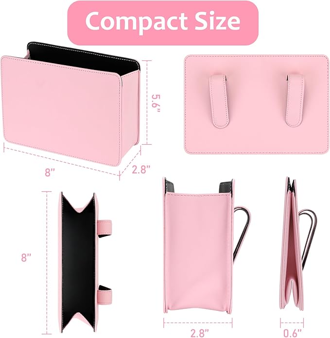 Accmor Car Trash Can, Foldable Leather Vehicle Garbage Organizer Bin with 30 Pcs Trash Bags, Mini Leak-Proof Auto Dustbin Storage Container Accessories for Cars Vans SUVs (Pink)