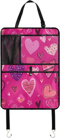 1 Pack Back Seat Car Organizer with Storage Pockets Kick Mats Back Seat Protector Hanging Car Organizer Automotive Seat Back Cover Organizers Hot Pink Doodle Hearts Stars