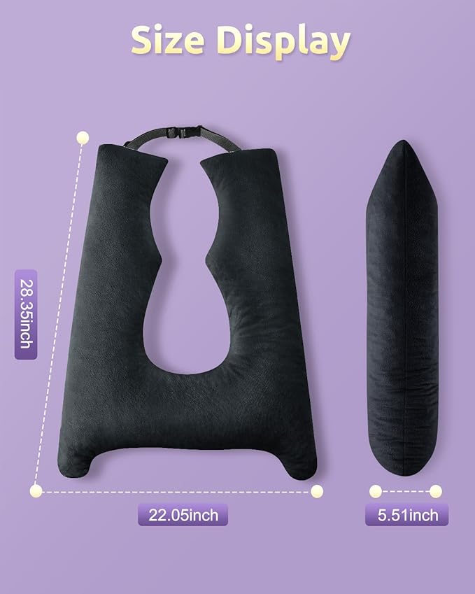 Car Pillow for Kids, Travel Pillow with Adjustable Strap, U-Shaped Pillow for Adults and Children to Support Head and Body Road Trip Essentials (Metal Black)