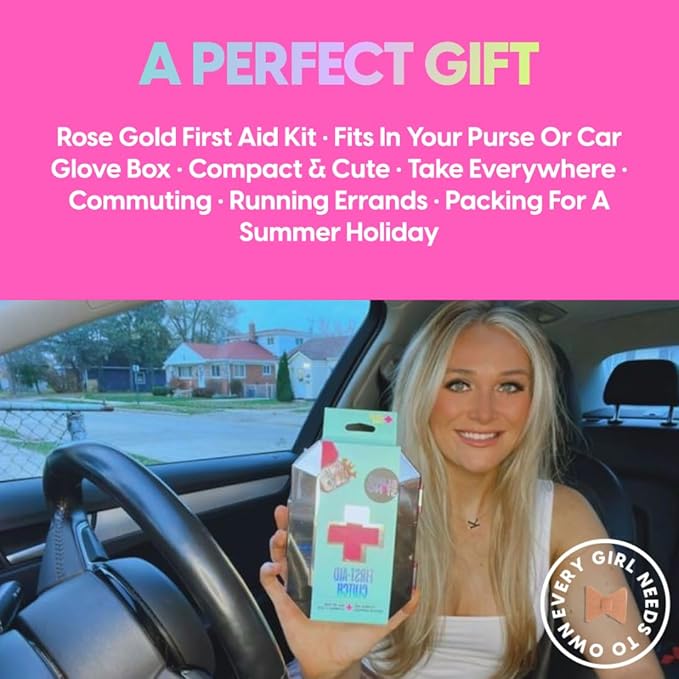 BLINGSTING First Aid Kit - 75 Essential First-aid Supplies, Bandages, Wipes, Gold Travel Case - Multipurpose Mini Emergency Kit for Women - Pink Interior - Compact & Versatile - TSA Approved (1 Count)