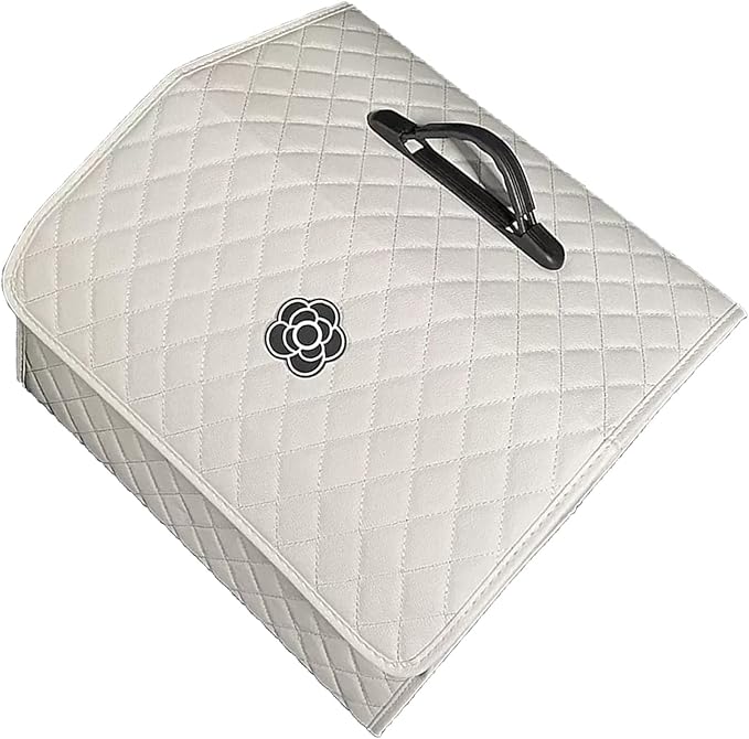 ANGGREK Pu Leather Trunk Organizer, Structure High Capacity Portable Trunk Storage Box for Car (White ‑ Large)