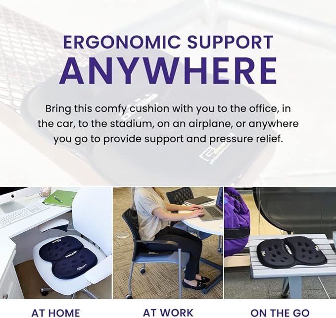 GSeat Lite Travel Gel and Foam Cushion - for Back Pain, Sciatica, Pressure Relief, and Tailbone Discomfort - Promotes Healthy Posture - Ergonomic Comfort - for Car, Commute, Airplane and Travel