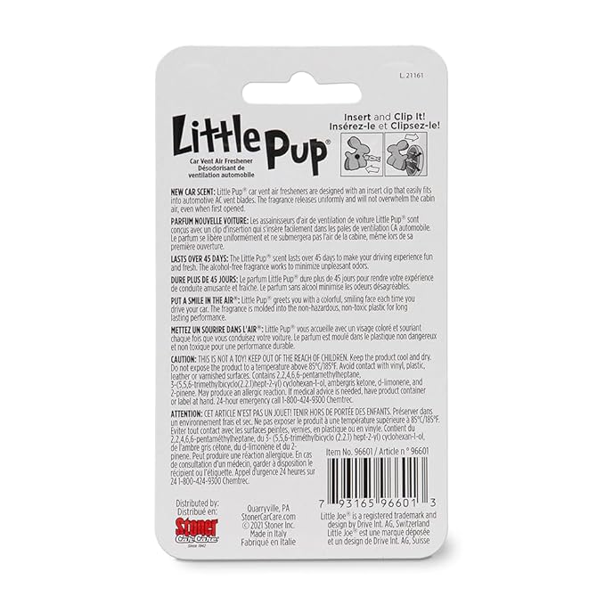 Little Pup 96601 New Car Scent Car Air Freshener Clip Provides Long-Lasting Freshness in a Compact Design, Fights Odors for up to 45 Days, Cute Car Odor Eliminator, Non-Toxic, Pack of 1