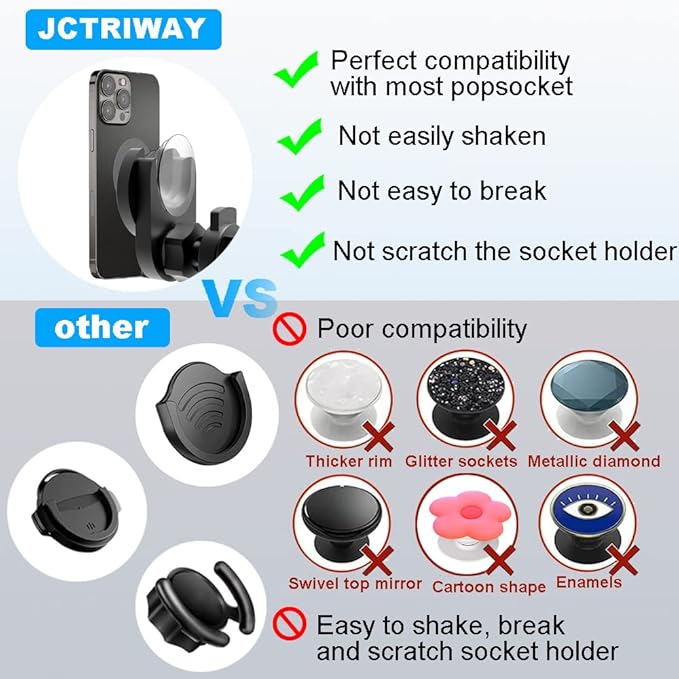 Car Phone Mount for Collapsible Grip/Socket Mount User,Windshield/Dashboard/Vent Phone Holder with Strong Suction Cup,13-Inches Long Arm Gooseneck Cell Phone Cradle for Swappable Grip Stand