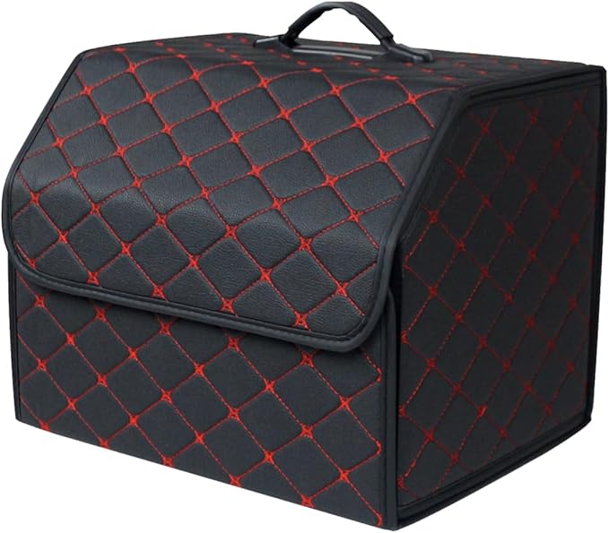 Ergocar Car Trunk Organizer Luxury Foldable Car Boot Tidy Storage Box Waterproof PU Car Boot Storage Organiser for Car/SUV/Truck/Auto (Black Red-M)