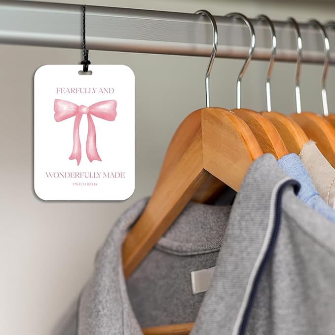 4Pcs Pink Bow Christian Car Air Freshener Hanging Girly Car Accessories Gifts for Women Teen Girl Cute Air Freshener for Interior Car Mirror Home Wardrobe Decor