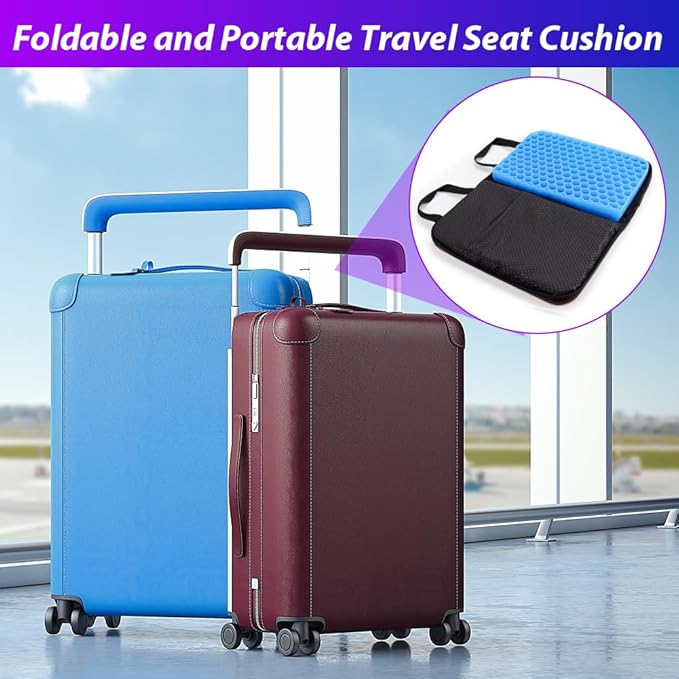 Gel Cushion Seat Pad, Portable Car Seat Cushion for Hip Pain, Massage Travel Cushions for Long Sitting Trips, Thick Gel Cushion for Pressure Relief, Office Chair, Car, Kayak, Coccyx, Wheelchair