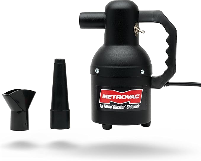 METROVAC SK-1-25 Sidekick Blower System - Heavy Duty Car & Motorcycle Cleaner, Dryer - Powerful Compact Air Duster - Portable Car Cleaning Supplies w/ 1.3 Peek HP 120V
