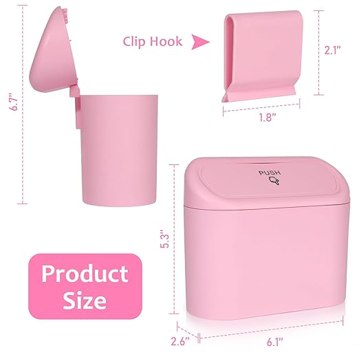 Accmor Car Trash Can with Lid, Leakproof Vehicle Garbage Organizer Holder Bin with 60 Pack Trash Bags, Mini Auto Dustbin Accessories Storage Container for Vans, SUVs, Office (Pink)