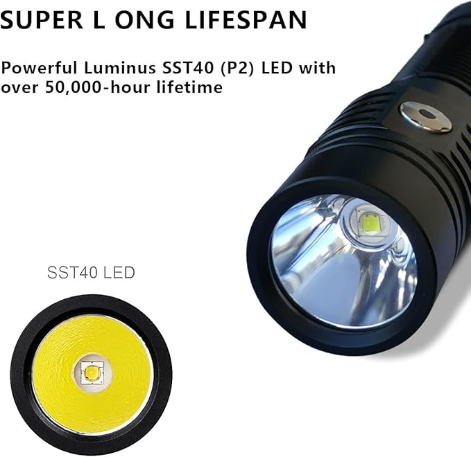 E15 2000 Lumens Led Super Bright Flashlight, Compact High Lumens Light, Powered by Pre-Installed Rechargeable Battery for Emergency, EDC and Searching