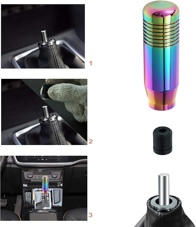 Lunsom Short Weighted Shifter Knob, Aluminum Alloy Shifter Head Lever Shifting Handle Car Gear Stick Knobs with 3 Adapters Fit Most Auto Manual Transmission Vehicle (Colorful)