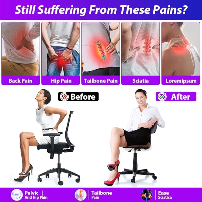 Gel Cushion Seat Pad, Portable Car Seat Cushion for Hip Pain, Massage Travel Cushions for Long Sitting Trips, Thick Gel Cushion for Pressure Relief, Office Chair, Car, Kayak, Coccyx, Wheelchair