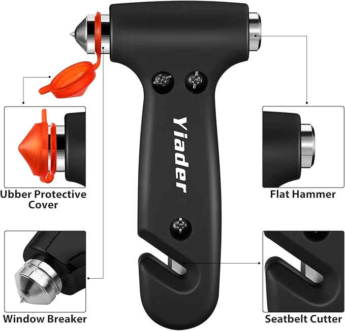 Car Safety Hammer, 3-in-1 Emergency Escape Tool with Window Breaker and Seat Belt Cutter, Safety Emergency Car Escape Tool for Car, Matte Black