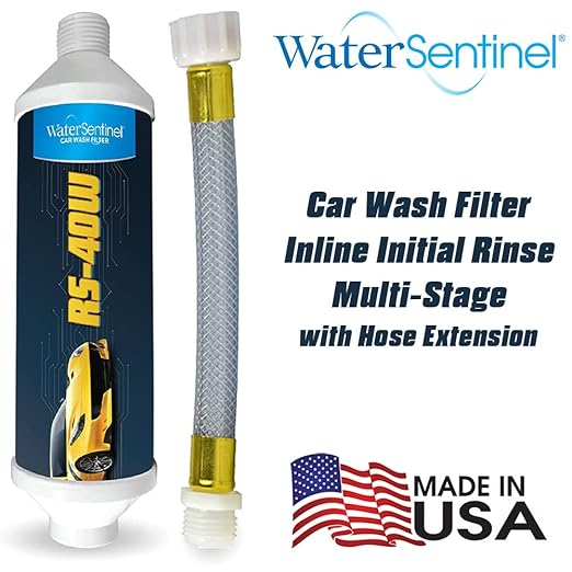 WaterSentinel RS-40W Car Wash Inline Multi-Stage Water Garden Hose Water Conditioner Filter & Extension Adapter for RV, Boat, Marine, Motorcycle, Home, Windows, Solar Panels