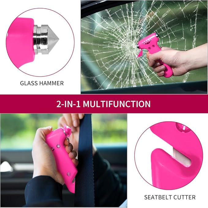 2 Pack Car Safety Hammer, Pink Emergency Escape Hammer with Window Breaker and Seatbelt Cutter for women,Interior Car Safety Escape Tool Accessories
