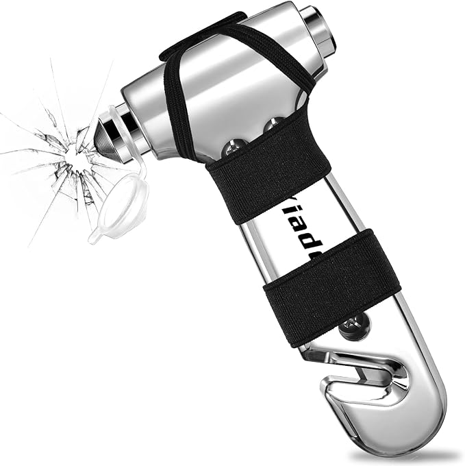 Car Window Breaker Tool, 3-in-1 Emergency Escape Tool with Window Breaker and Seat Belt Cutter, Safety Emergency Car Escape Tool for Car, Electroplating Pink and Electroplating Silver