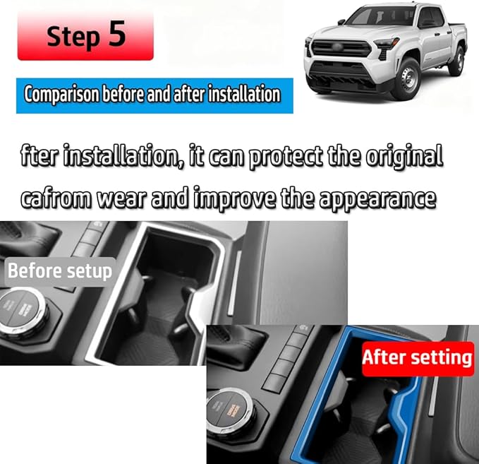 Front Row Cup Holder for Tacoma 2024- ABS Center Console Drink Mount, Anti-Spill Interior Organizer Accessory (Carbon Fiber Texture)