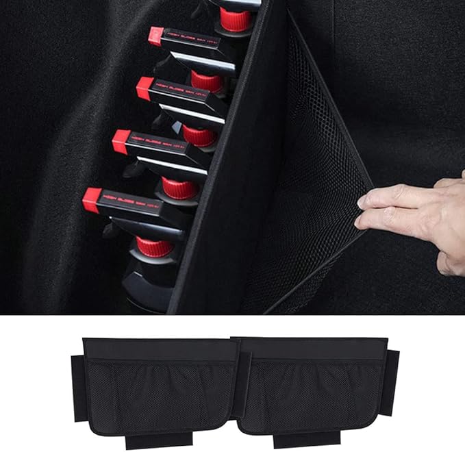 Rear Trunk Organizer, Rear Trunk Organizer Storage with Mesh Pocket Dividers, Sturdy Car Organizer for Car Accessories, Groceries, Cargo, Compatible with Tesla model Y, Model 3
