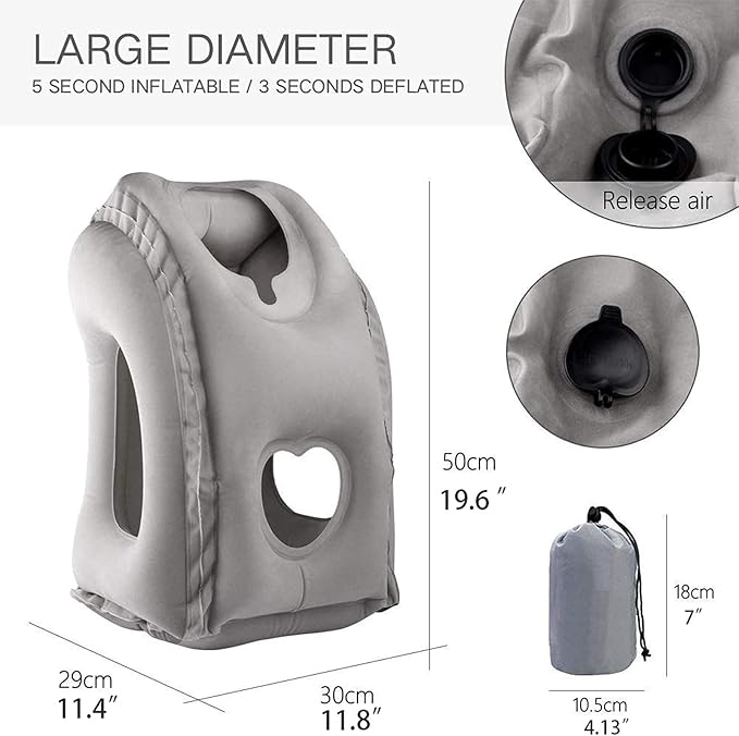 Inflatable Travel Pillows for Airplane, Blow Up Neck Pillow for Sleeping, Airplane Travel Essentials for Long Flight Support Head, Neck and Lumbar, Used for Car/Bus/Train/Office Rest, Adults Kids