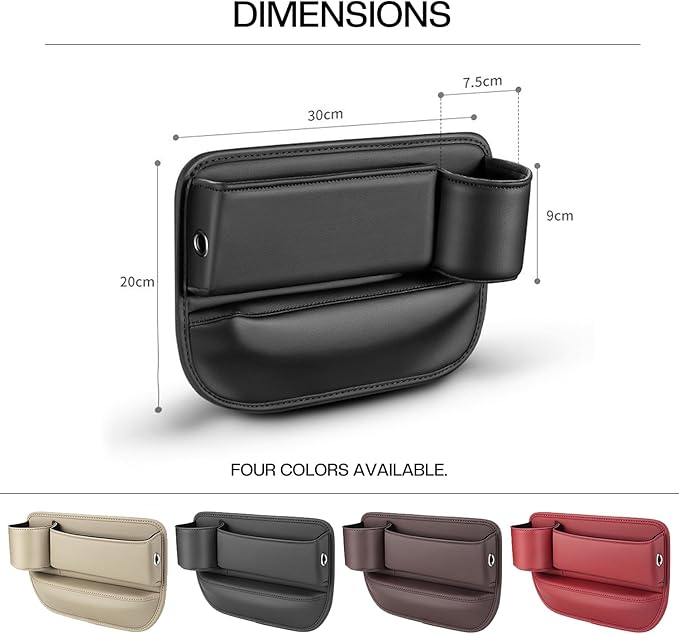 Car Leather Cup Holder Gap Bag, Car Seat Gap Filler Organizer with Water Cup Holder and Phone Charging Hole (Wine, Passenger Side)