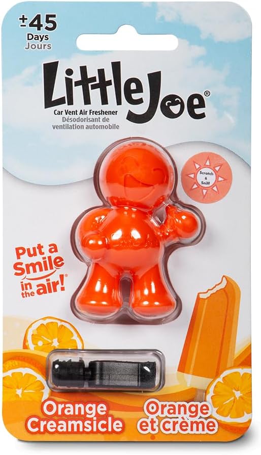 Little Joe 96414 Orange Creamsicle Scent Car Air Freshener Clip Provides Long-Lasting Freshness in a Compact Design, Fights Odors for up to 45 Days, Cute Car Odor Eliminator, Non-Toxic, Pack of 2
