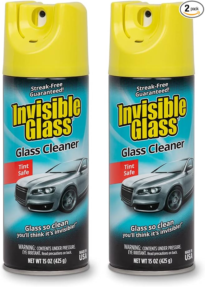 Invisible Glass 91163-2PK Premium Aerosol Glass Cleaner Spray for Car Windshields and Windows, Automotive and Home Window Cleaner, Streak-Free, Ammonia-Free, Tint-Safe – 15 oz (Pack of 2)