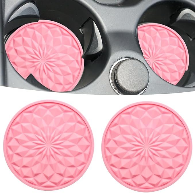 Car Cup Coaster, Universal Automotive Waterproof Non-Slip Cup Holders Sift-Proof Spill Holder Car Interior Accessories 2 Pack Pink