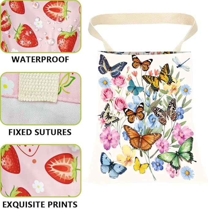 Car Garbage Bag Hanging Butterfly Car Trash Can Flowers Insect Pattern Polyester Washable Waterproof Cute Organizer Storage Bin for Vehicle Interior Travel Accessories Reusable Leak Proof