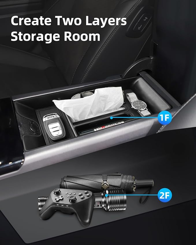 Armrest Center Console Organizer for 2025 2026 Toyota Camry(LE/SE/XLE/XSE) with Removable Rubber Mat, 2025 2026 Toyota Camry Accessories-Black