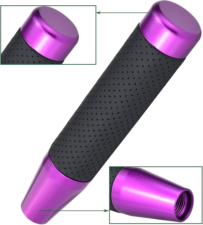 Lunsom Weighted Shifter Knob, Leather Aluminum Alloy Long Shift Stick Handle Shifting Lever Head Fit for Most Manual Transmission Vehicle (Purple-1)