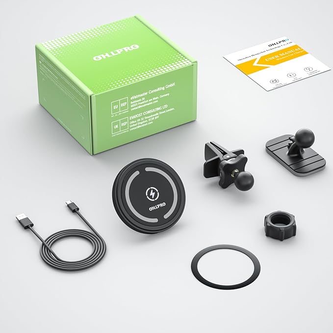 OHLPRO for MagSafe Car Mount Charger iPhone Wireless Car Charger, Stick on Dashboard Magnetic Phone Holder Mount for iPhone 17 Pro Plus Max 16 15 14 13 12 Series, 15W Fast Charging, Aluminum Shell