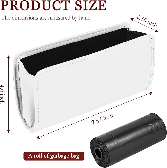 Hovom Car Trash Can, Leather Waterproof Automotive Garbage Can with Trash Bag, Hanging Mini Vehicle Trash Bin, Small Auto Door Organizer Storage Pouch, Universal Car Accessories (White)