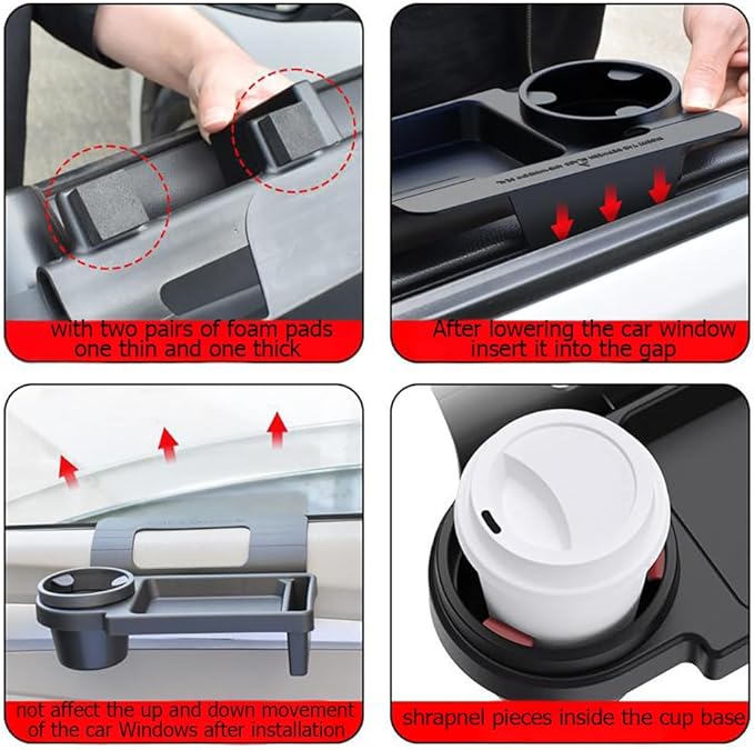 GDQ Car Window Organizer- Multi-Function Clip-On Cup Holder & Phone Mount | No Drill Universal Fit for SUV/Truck/Sedan | Insert Installation (1 Pack)