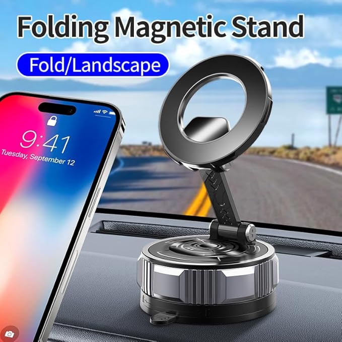 Vacuum Car Holder with Strong Magnetic Car Phone Holder for Magsafe 360° Adjustable Car Phone Mount, Phone Holders for iPhone 17 Pro Max 16 15 14 13 12