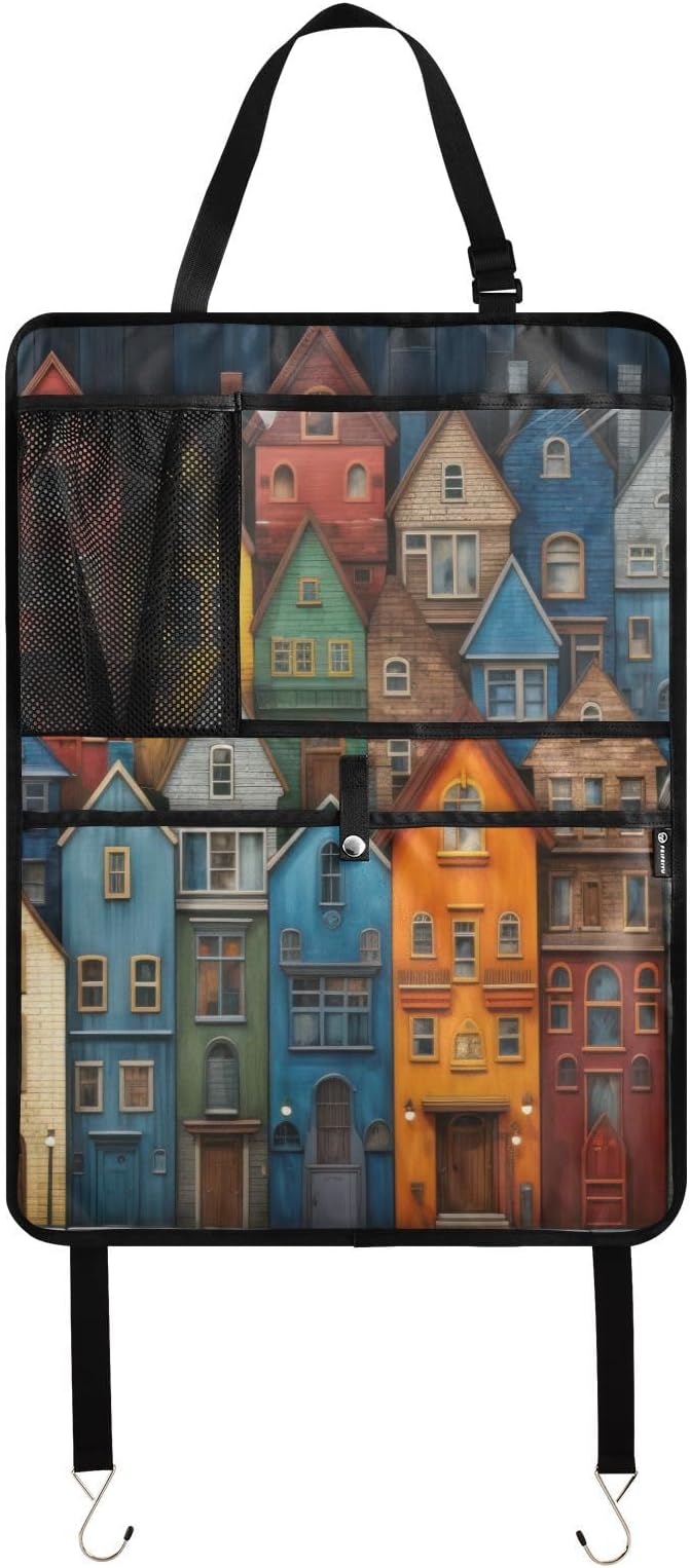 1 Pack Backseat Car Organizer with Storage Pockets Seat Back Organizers for Kids Kick Mats Backseat Protector Automotive Houses Colorful