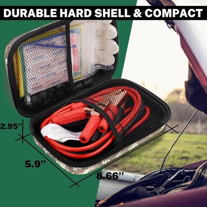 Car Roadside Emergency Kit with Battery Jumper Cables,Car Accessories for Men or Women,Automotive Safety Kit for Car,Vehicle,Truck or SUV,Gifts for Men or Him,Camouflage