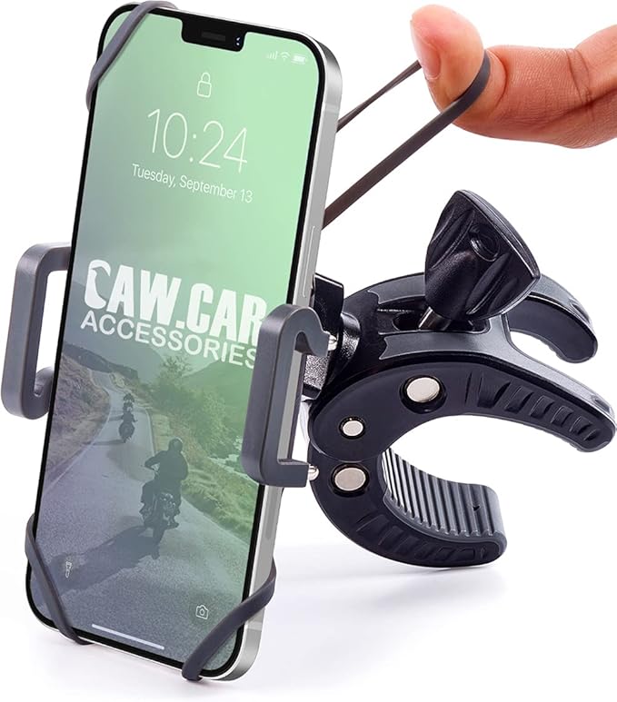 Bike & Motorcycle Phone Mount - For iPhone 16 (15, Xr, SE, Max/Plus), Galaxy S22 or any Cell Phone - Universal ATV, Mountain & Road Bicycle Handlebar Holder. +100 to Safeness & Comfort