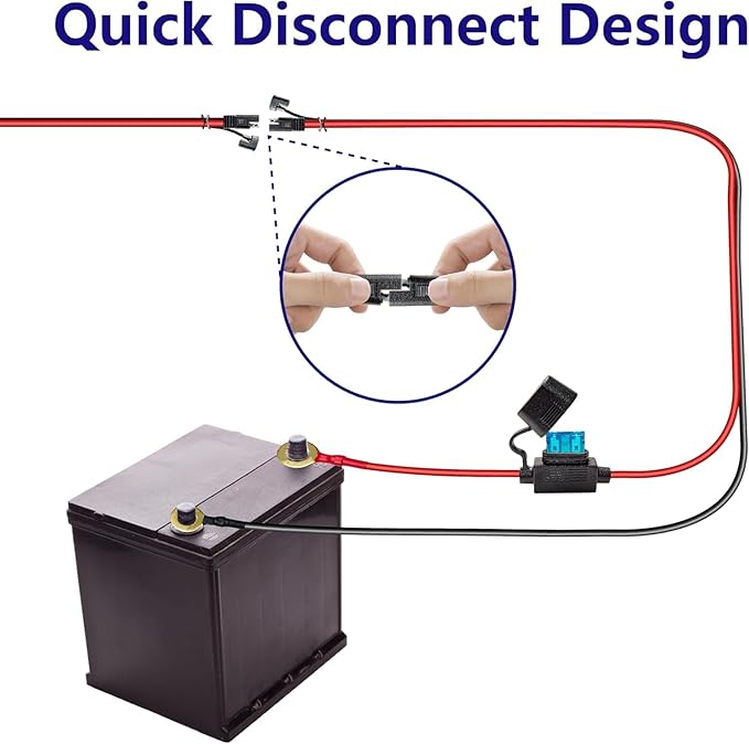 10AWG 2FT Charger Cable, SAE to O Ring Terminal Quick Disconnect Harness, 2 Pin SAE Connectors Extension Cables Cord with 15& 20A Fuse for Car, Motorcycle, Solar Panel