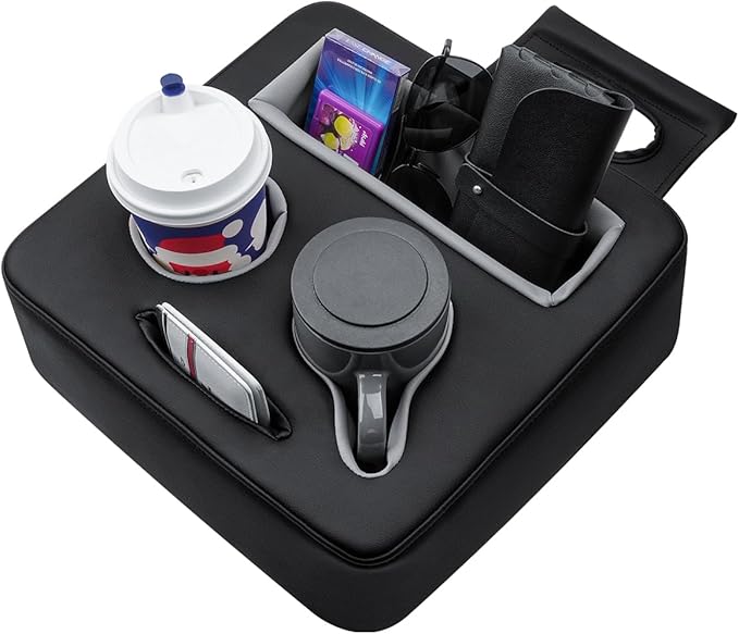 Autorder Back Seat Cup Holder for Car, Couch Cup Holder, Car Truck Boat RV Organizer, Holds Coffee Cups, Books, Phones, Remote Controls - PU Leather Black
